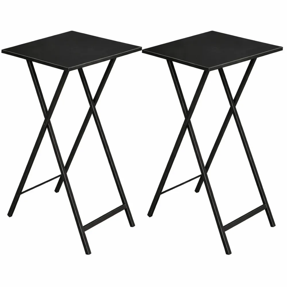Set di 2 Tavolini Pieghevoli Stile Industriale, Ideali per Spazi Stretti, Nero