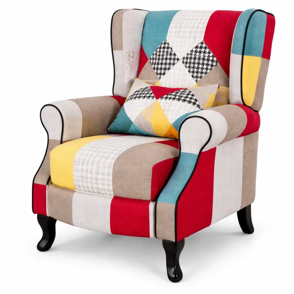 Poltrona Relax Reclinabile con Poggiapiedi Imbottita in Stile Patchwork