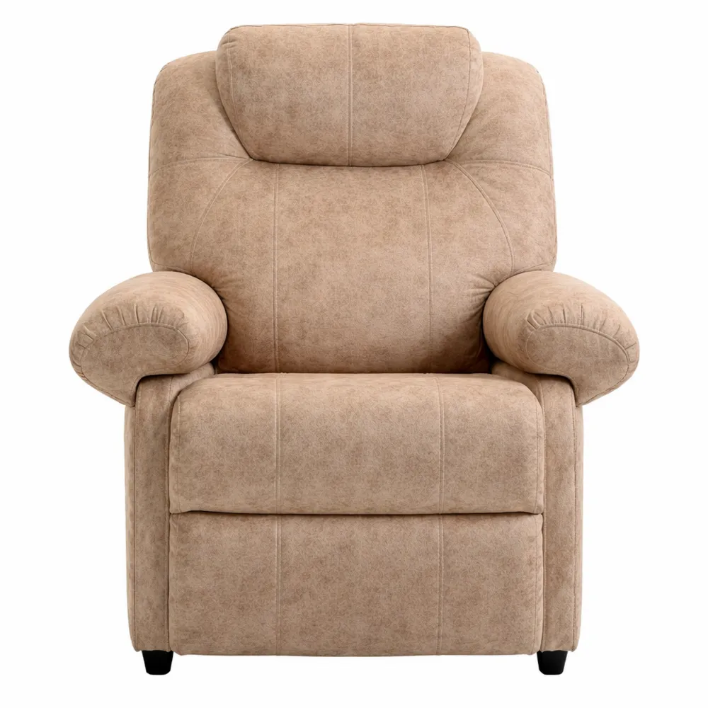 Poltrona Relax Reclinabile con Poggiapiedi e Tasca Laterale, Beige