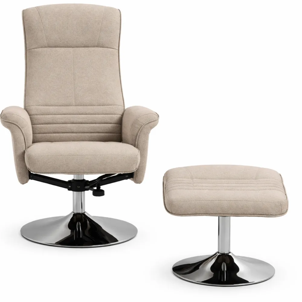 Sedia girevole reclinabile con poggiapiedi in velluto e base in acciaio, per soggiorno, camera da letto, ufficio, beige
