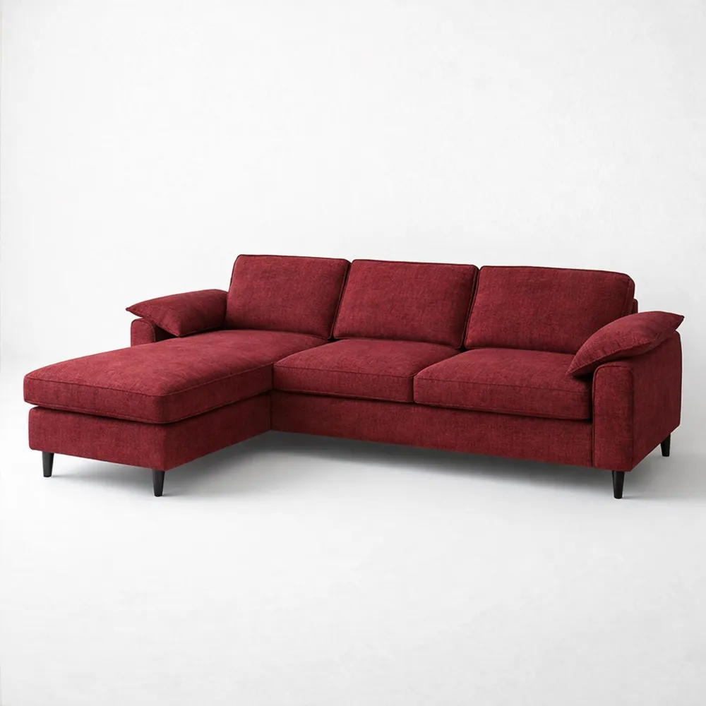 Divano angolare con penisola in tessuto bordeaux