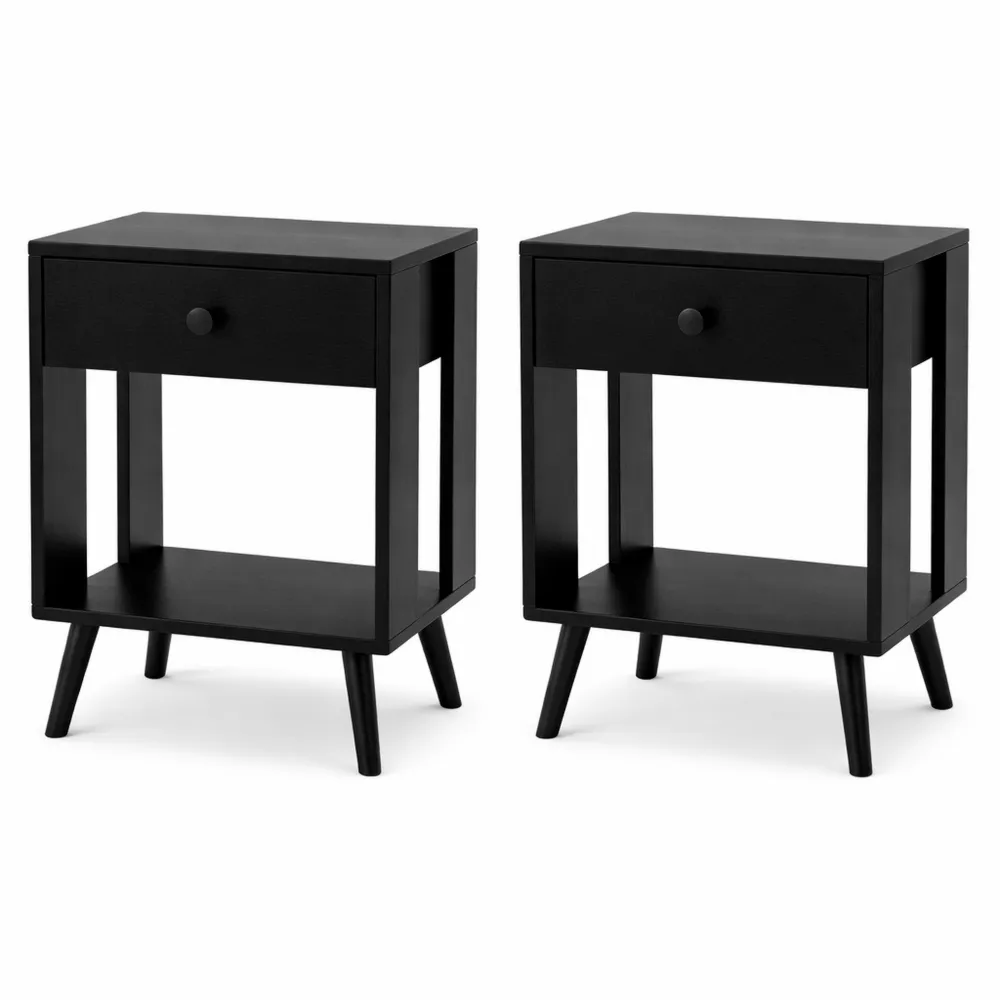 Set di 2 comodini moderni con cassetto in tessuto e scomparto aperto