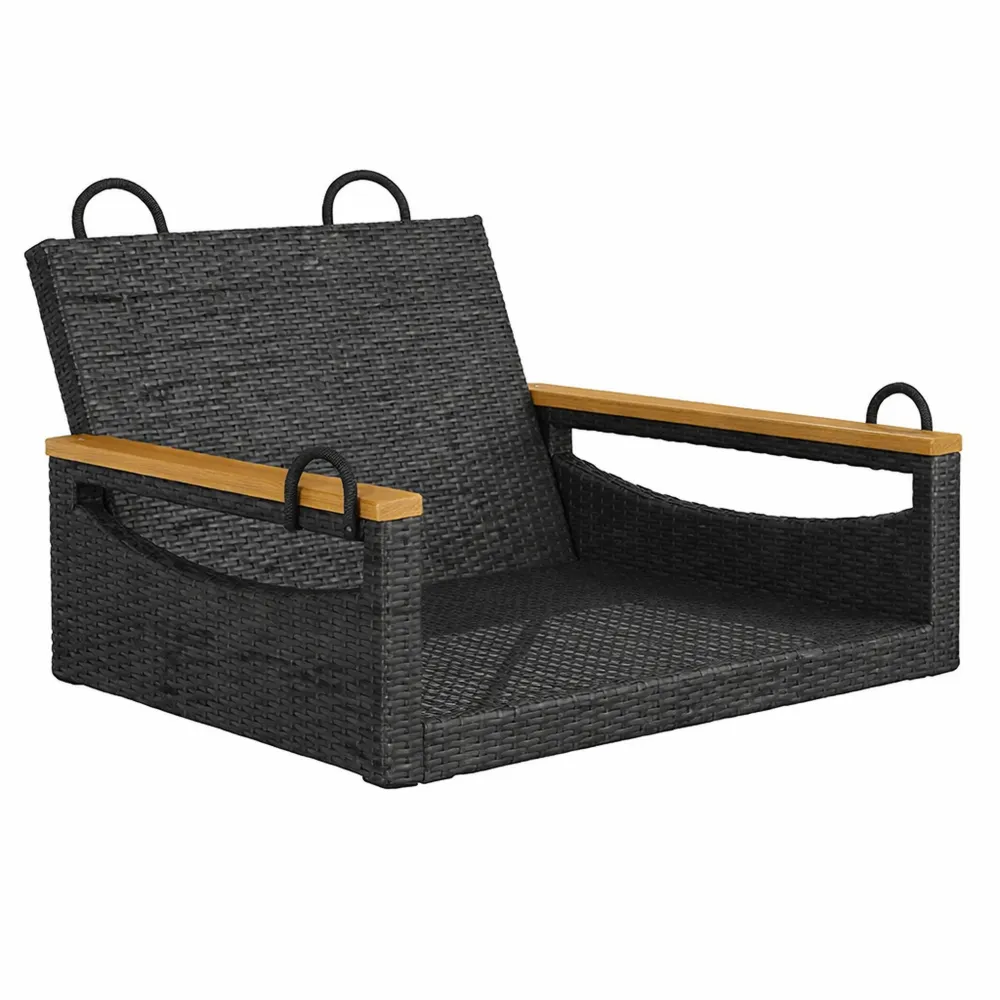 Panchina a Dondolo da Giardino in Polyrattan Nera