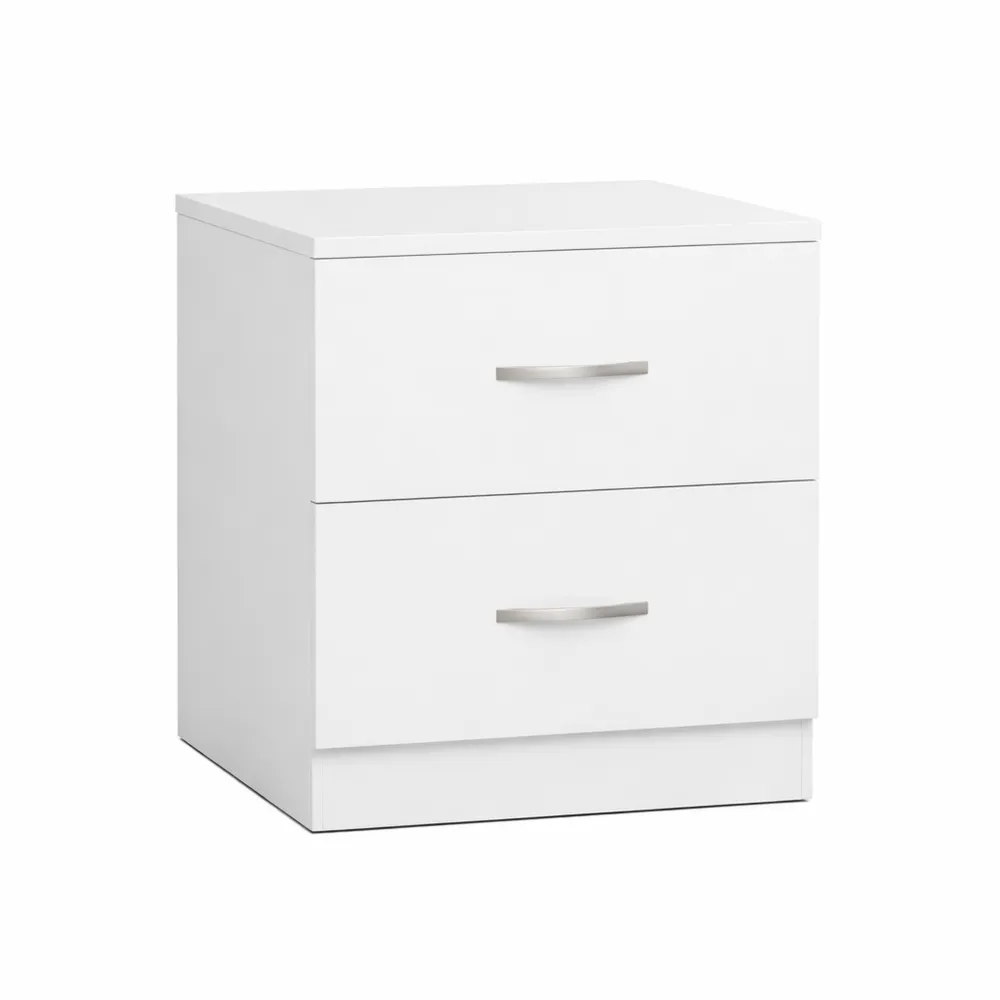 Comodino Bianco con 2 Cassetti e Maniglie in Metallo