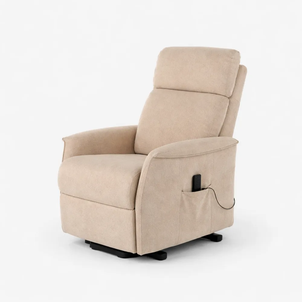 Poltrona Relax Reclinabile Elettrica con Doppio Motore in Tessuto Beige
