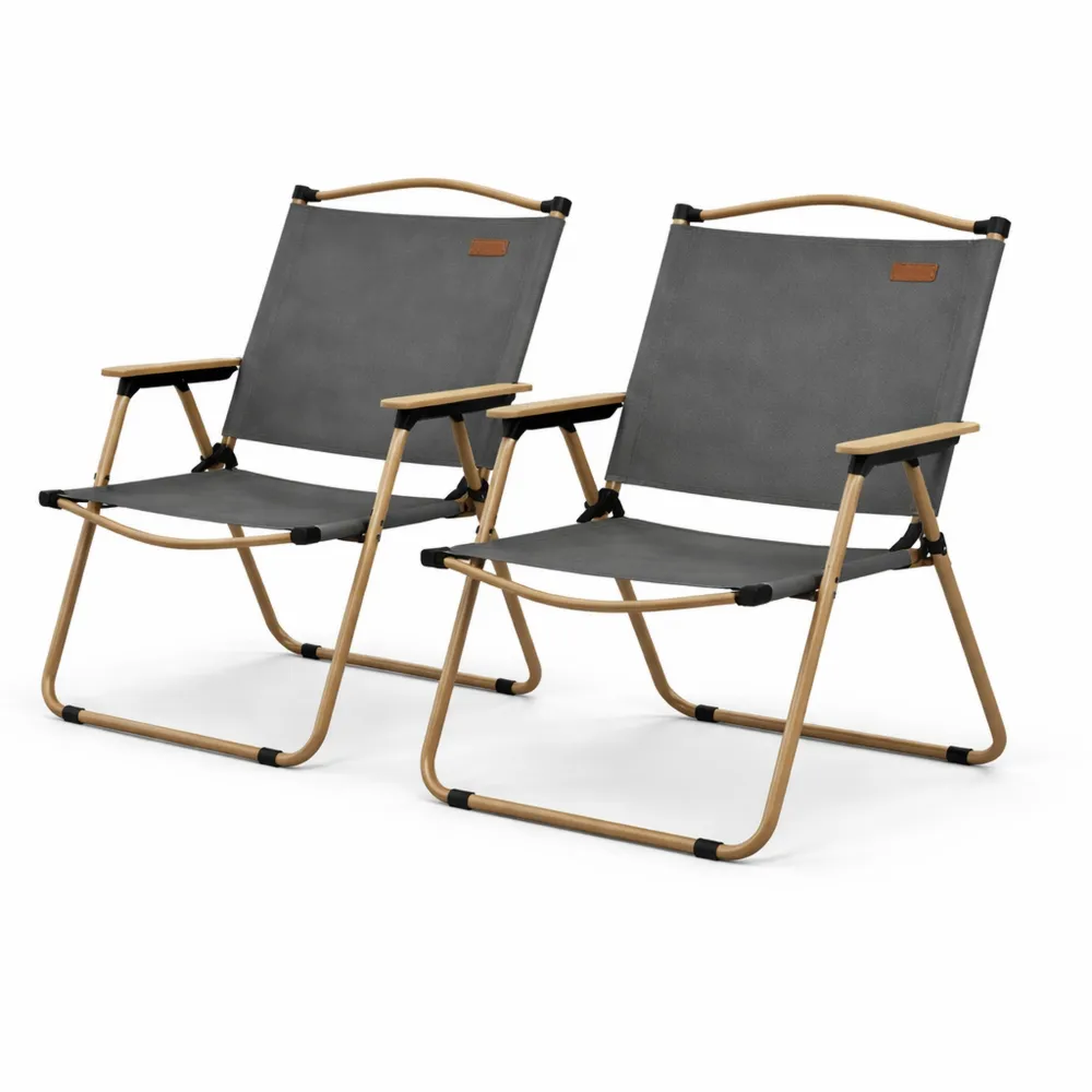 Set 2 sedie pieghevoli per campeggio e spiaggia con braccioli, in tessuto Oxford e acciaio, 54x59x78 cm, grigio scuro
