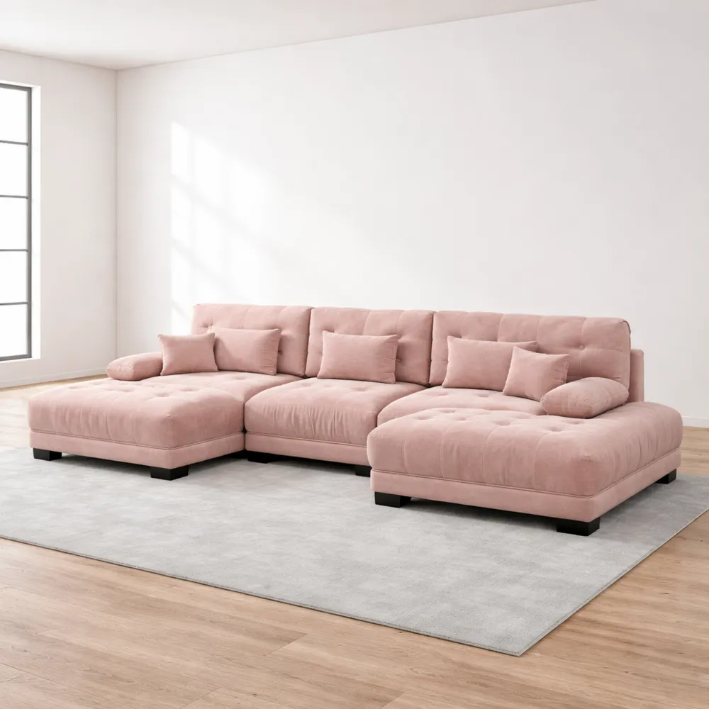 Divano angolare modulare a forma di U per soggiorno con pouf e sedile profondo