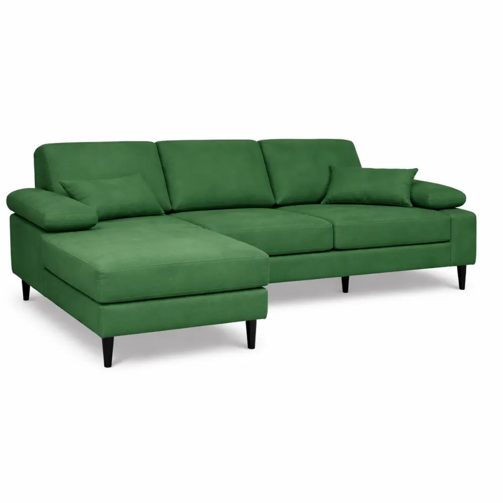 Divano angolare 3 posti con chaise longue sinistra in tessuto verde abete