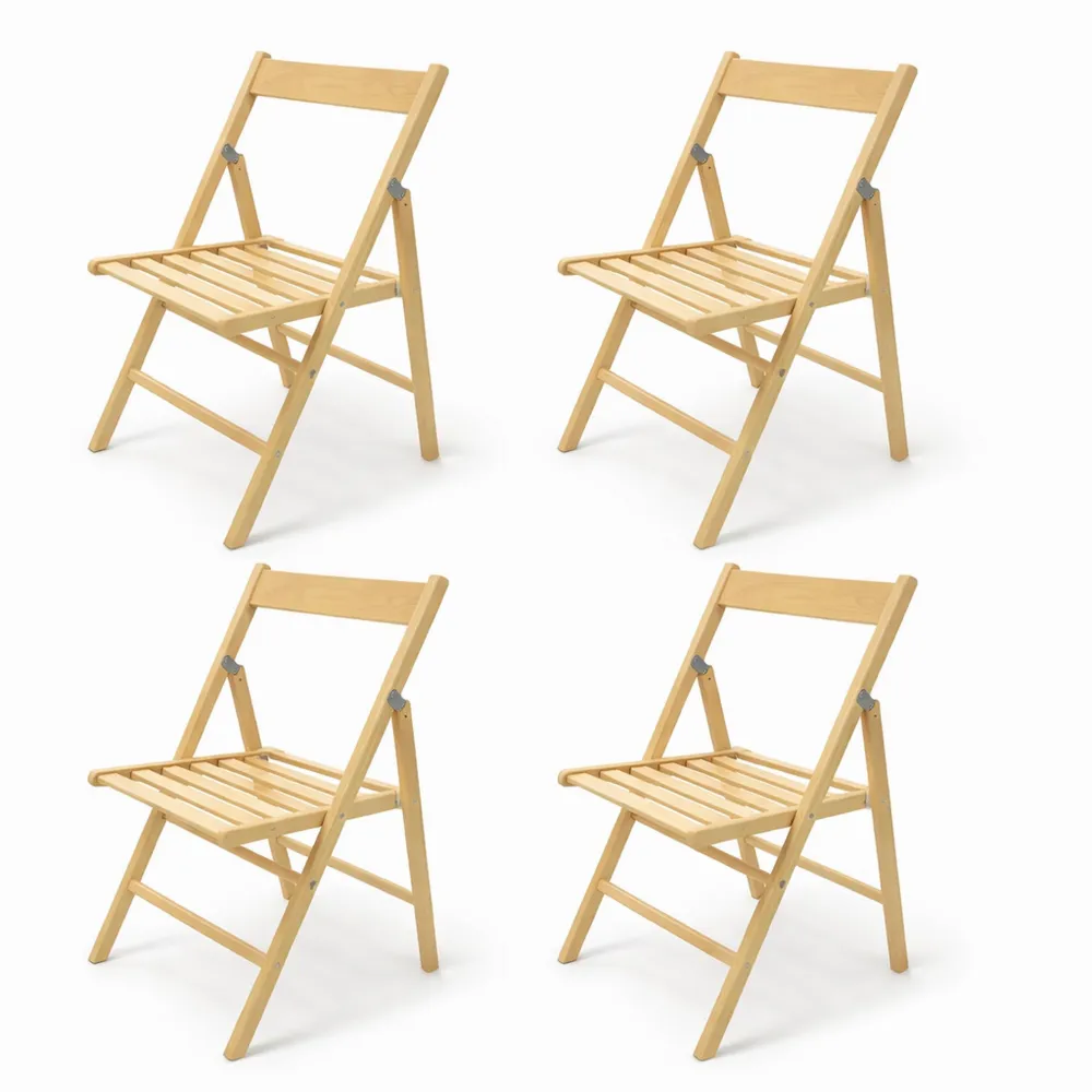 Set di 4 Sedie Pieghevoli in Legno di Faggio per Campeggio e Giardino
