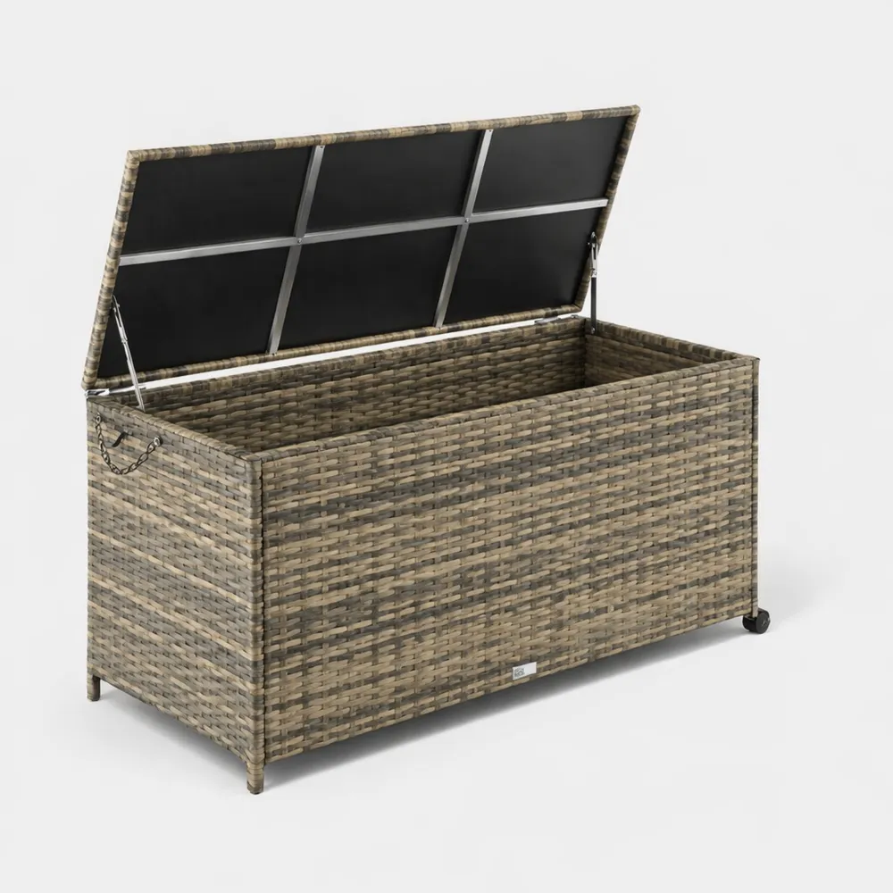 Contenitore da Giardino in Polyrattan con Telaio in Alluminio e Coperchio Rinforzato