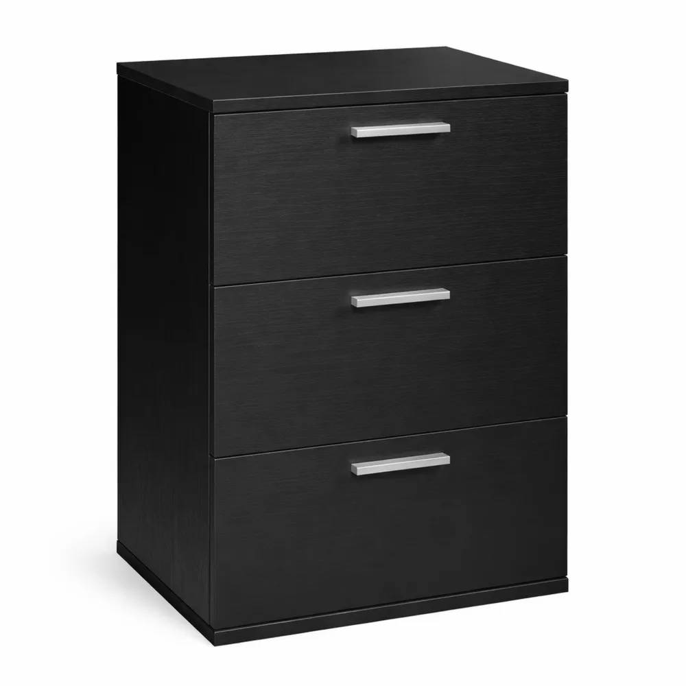 Comodino Moderno con 3 Cassetti per Camera da Letto, Nero, 40 x 35 x 60 cm