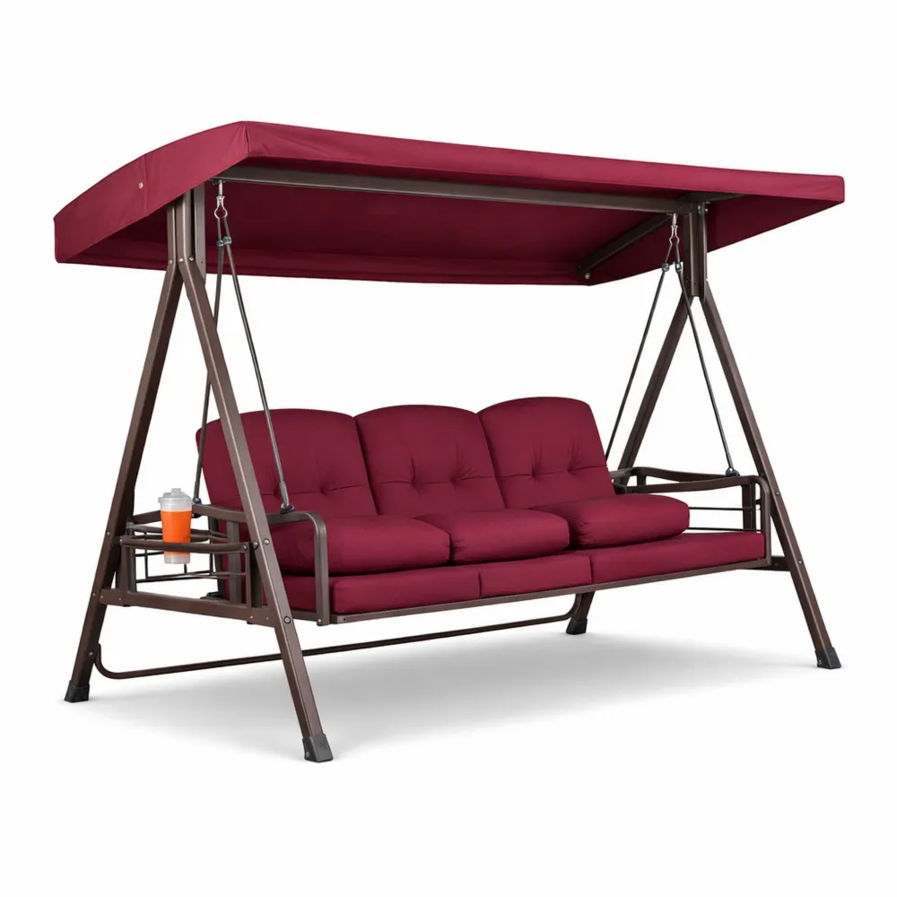 Dondolo da giardino per 3 persone con cuscini e tetto regolabile