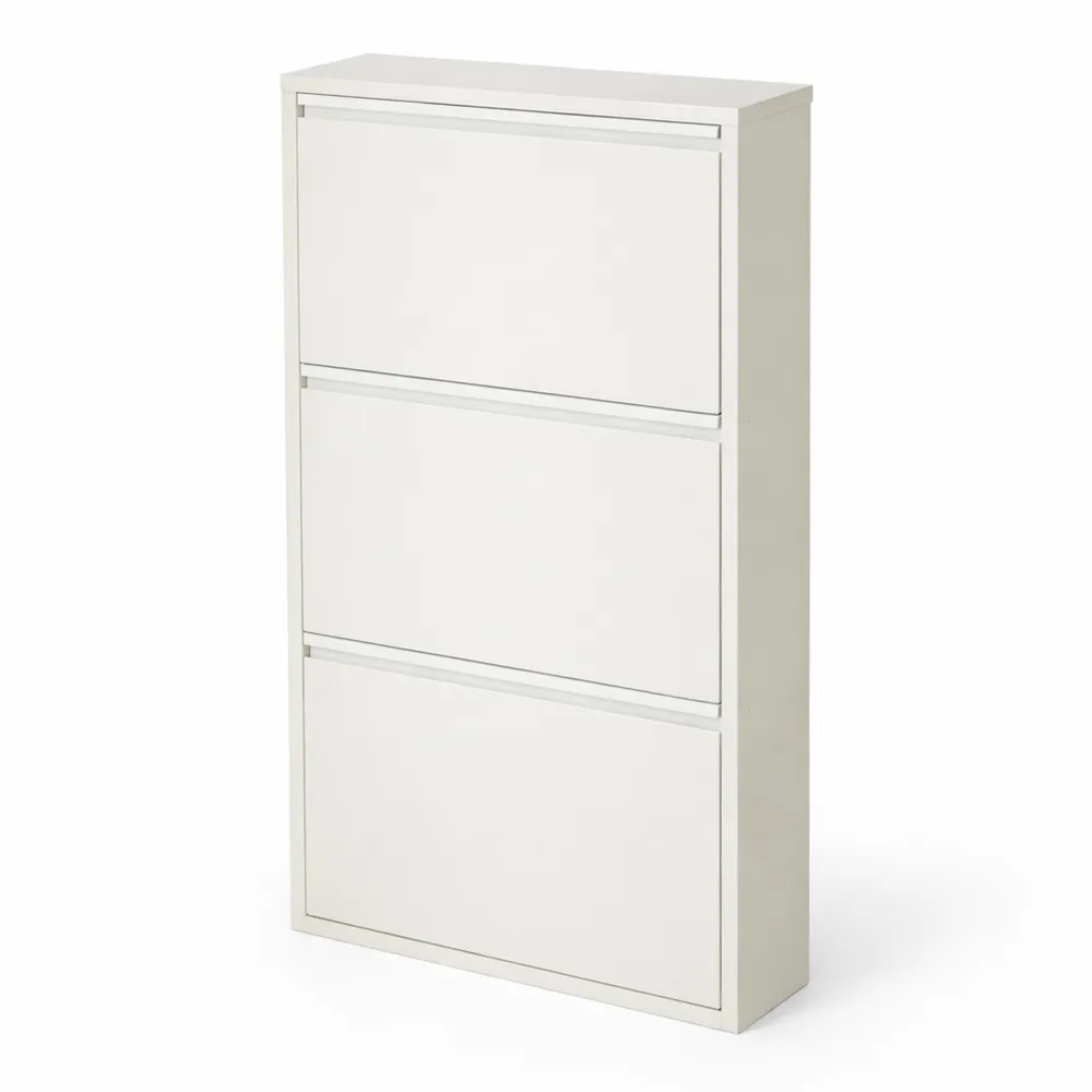 Scarpiera Salvaspazio Metallo 3 Ante Bianca con Ripiani a Ribalta