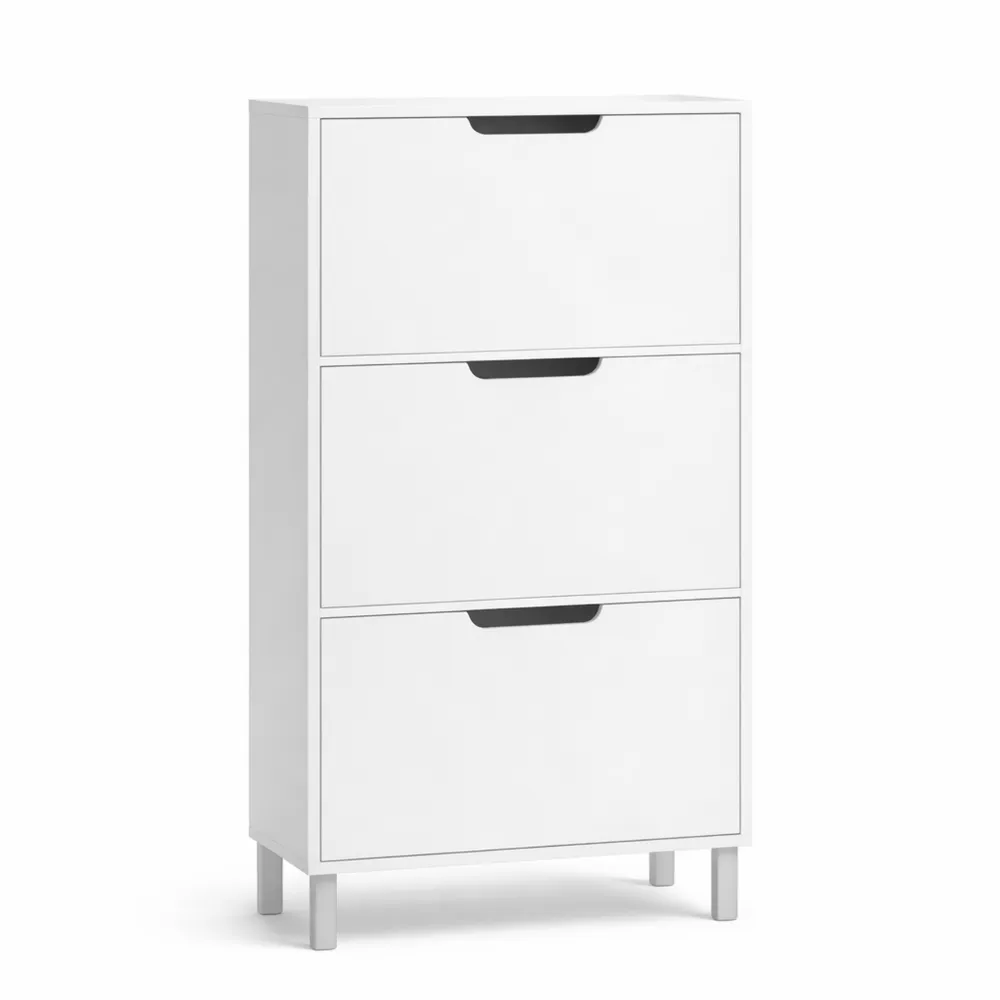 Scarpiera Slim Salvaspazio con 3 Ante Ribaltabili Regolabili in Legno, 50x19x129 cm, Bianco