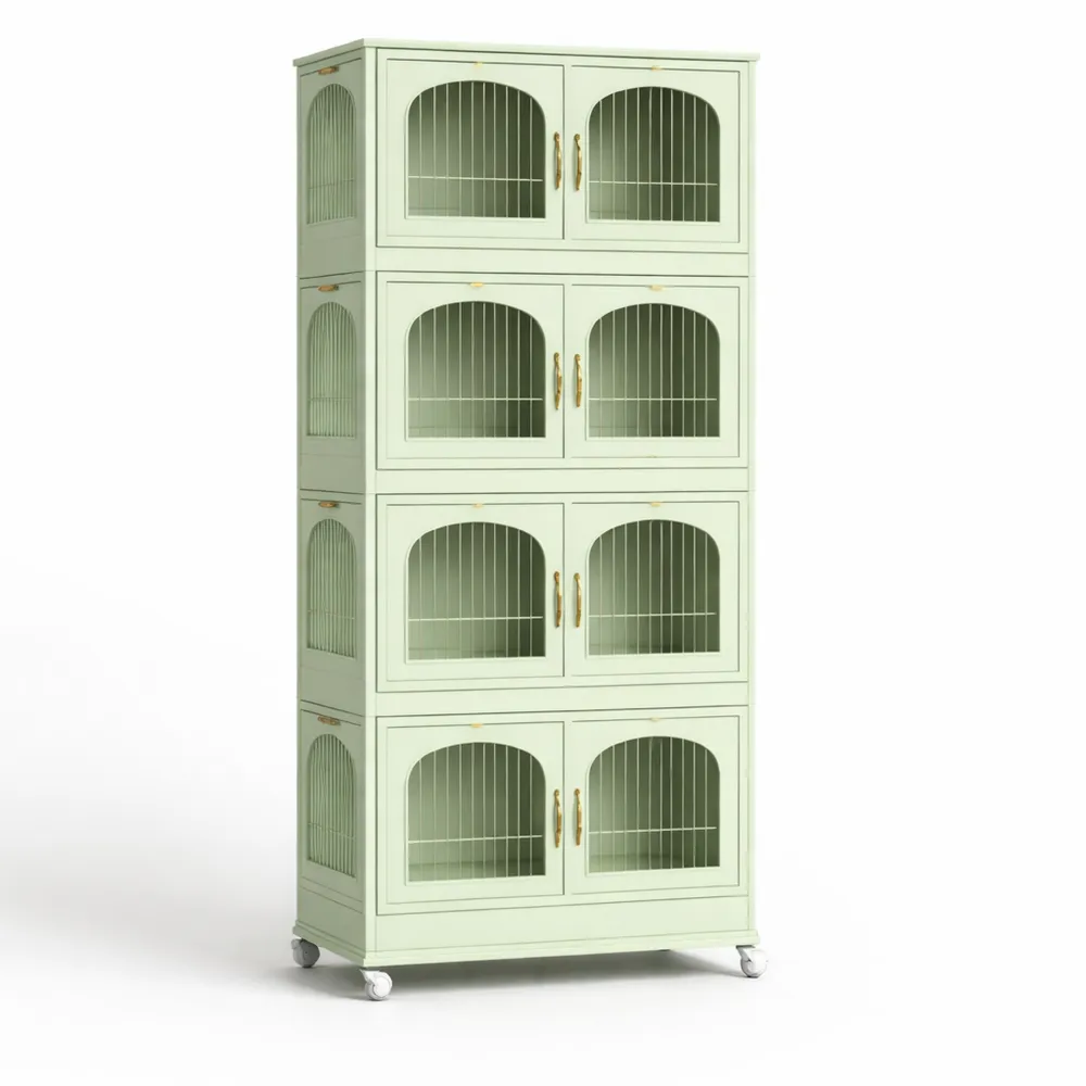 Mobile contenitore multiuso con ruote, 4 scomparti, per bagno, impilabile, plastica verde, 55 cm