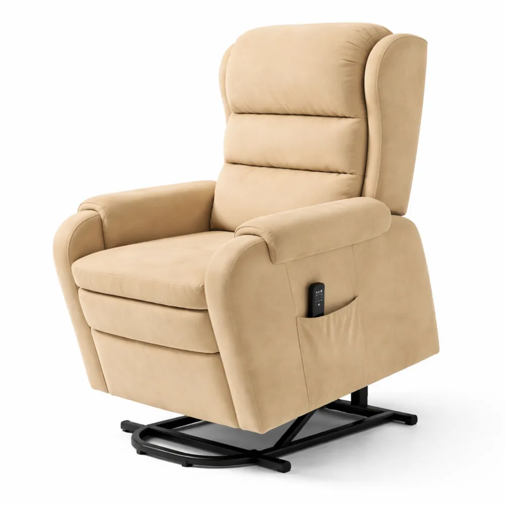 Poltrona Relax Elettrica Reclinabile 160° in Velluto con Poggiapiedi e Tasche Laterali, Crema