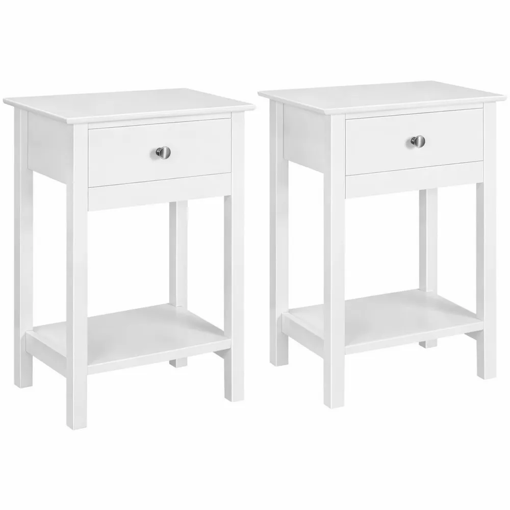 Set 2 Comodini Shabby Chic Bianchi con Cassetto e Ripiano, 40x30x61 cm