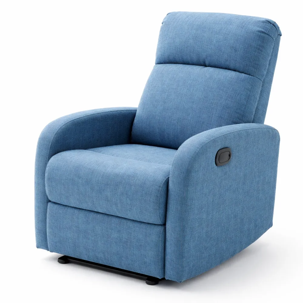 Poltrona Relax Reclinabile Manuale con Poggiapiedi, Portata 125kg, Tessuto di Lino, Blu