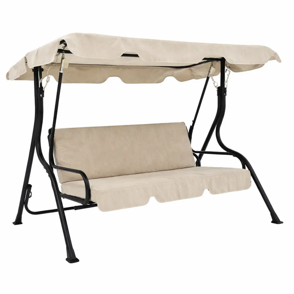 Dondolo a 3 posti per esterni con tettuccio regolabile e cuscini imbottiti