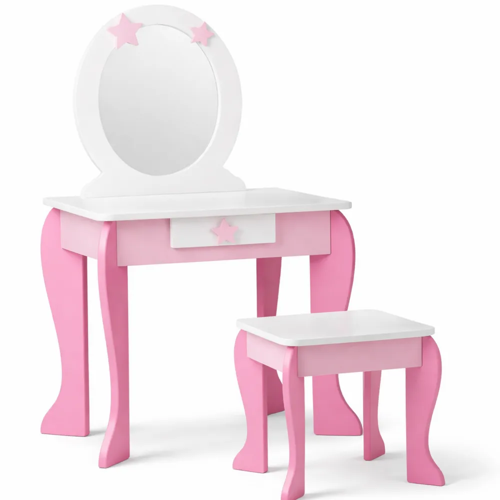 Set Tavolo Cosmetico per Bambini con Specchio Rimovibile e Sgabello