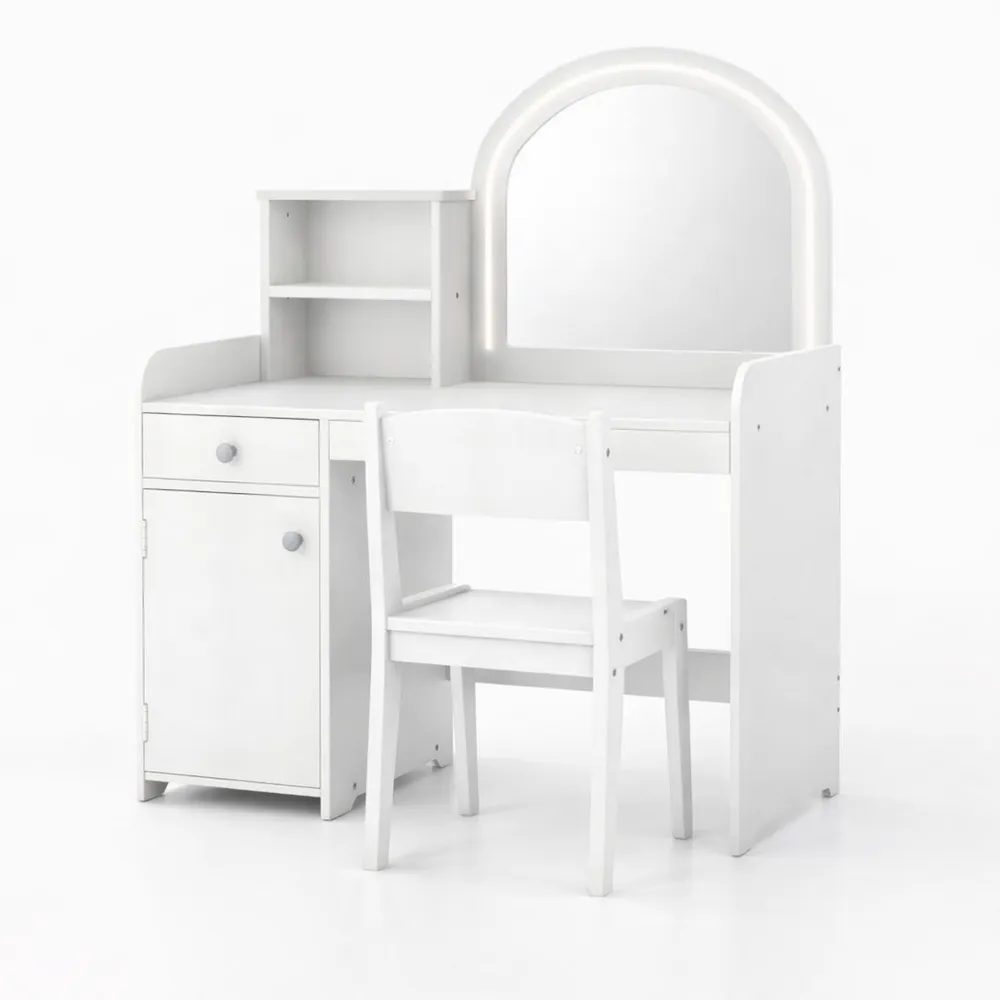 Toeletta Trucco per Bambina con Specchiera e Luci LED