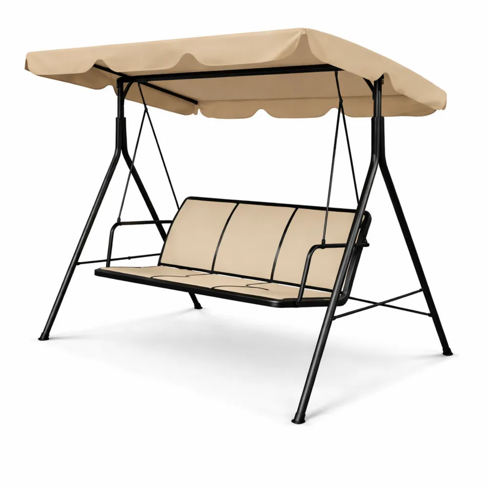 Sedia a Dondolo da Giardino 3 Posti con Tettuccio e Struttura in Acciaio