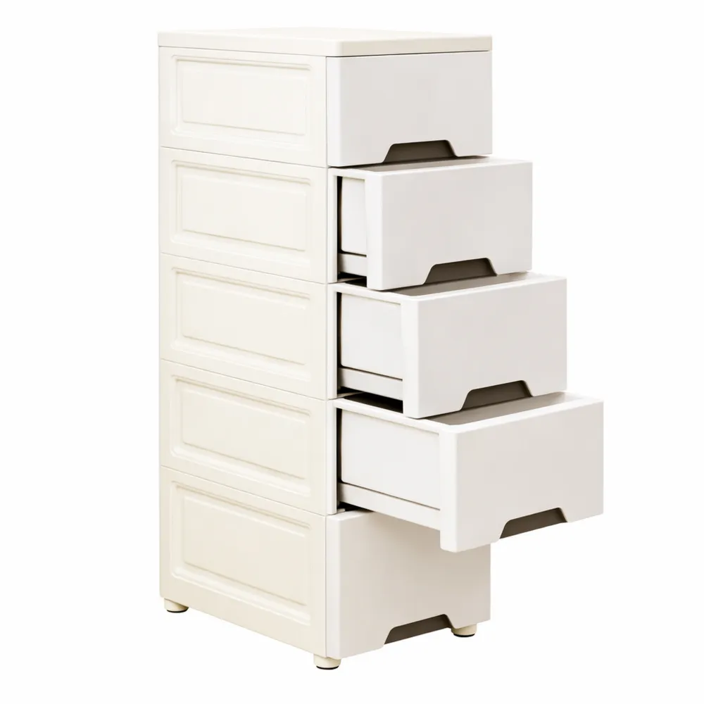 Mobiletto da bagno alto e sottile con cassetti e ruote, ideale per piccoli spazi