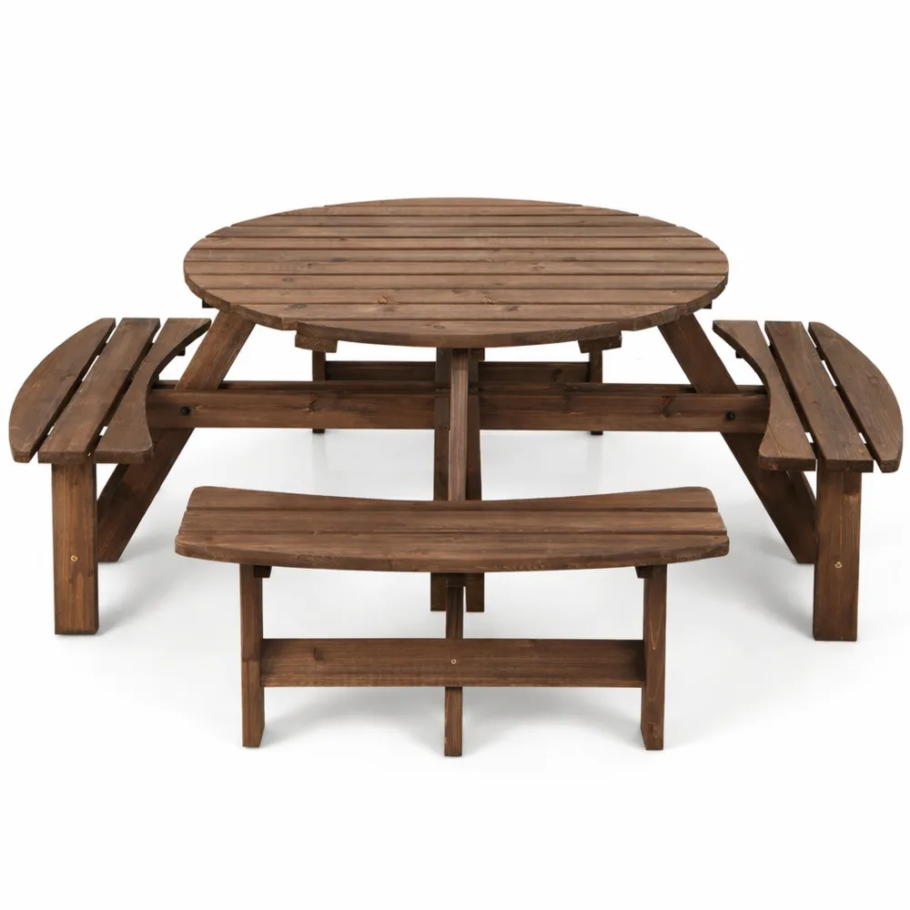 Set tavolo da giardino con panche integrate in legno massiccio per esterno