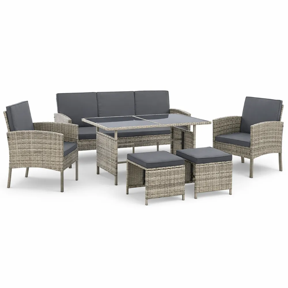 Set mobili da giardino per 7 persone con poltrone e tavolino - Grigio