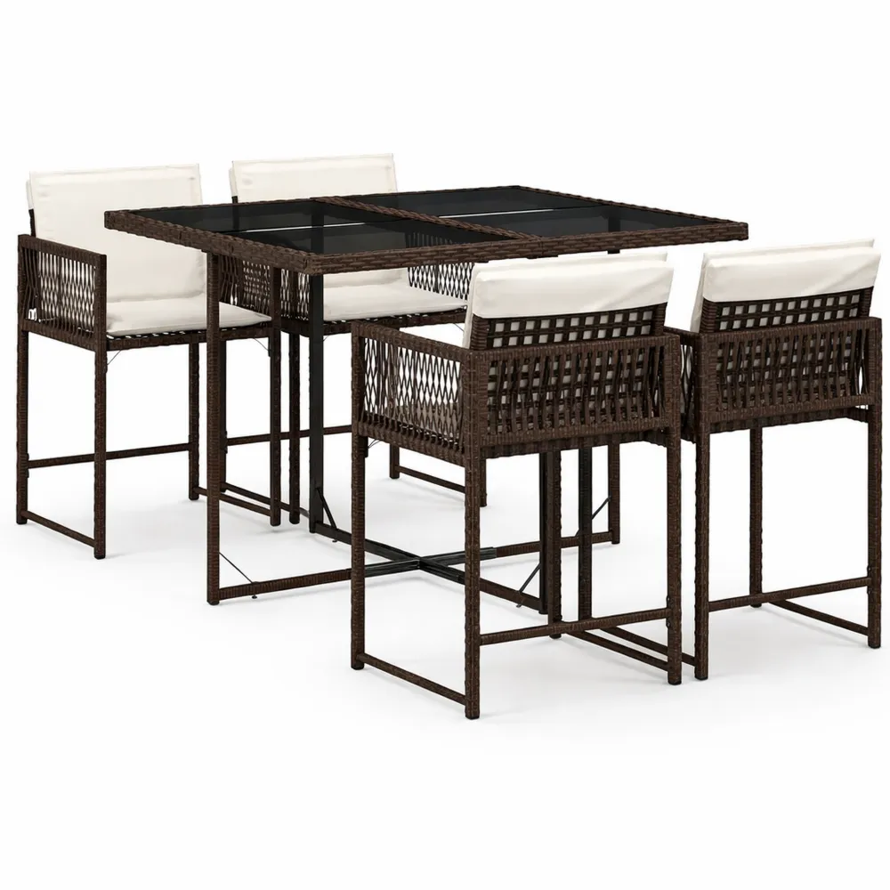 Set da Pranzo da Giardino 5 Pezzi con Cuscini in Rattan Sintetico