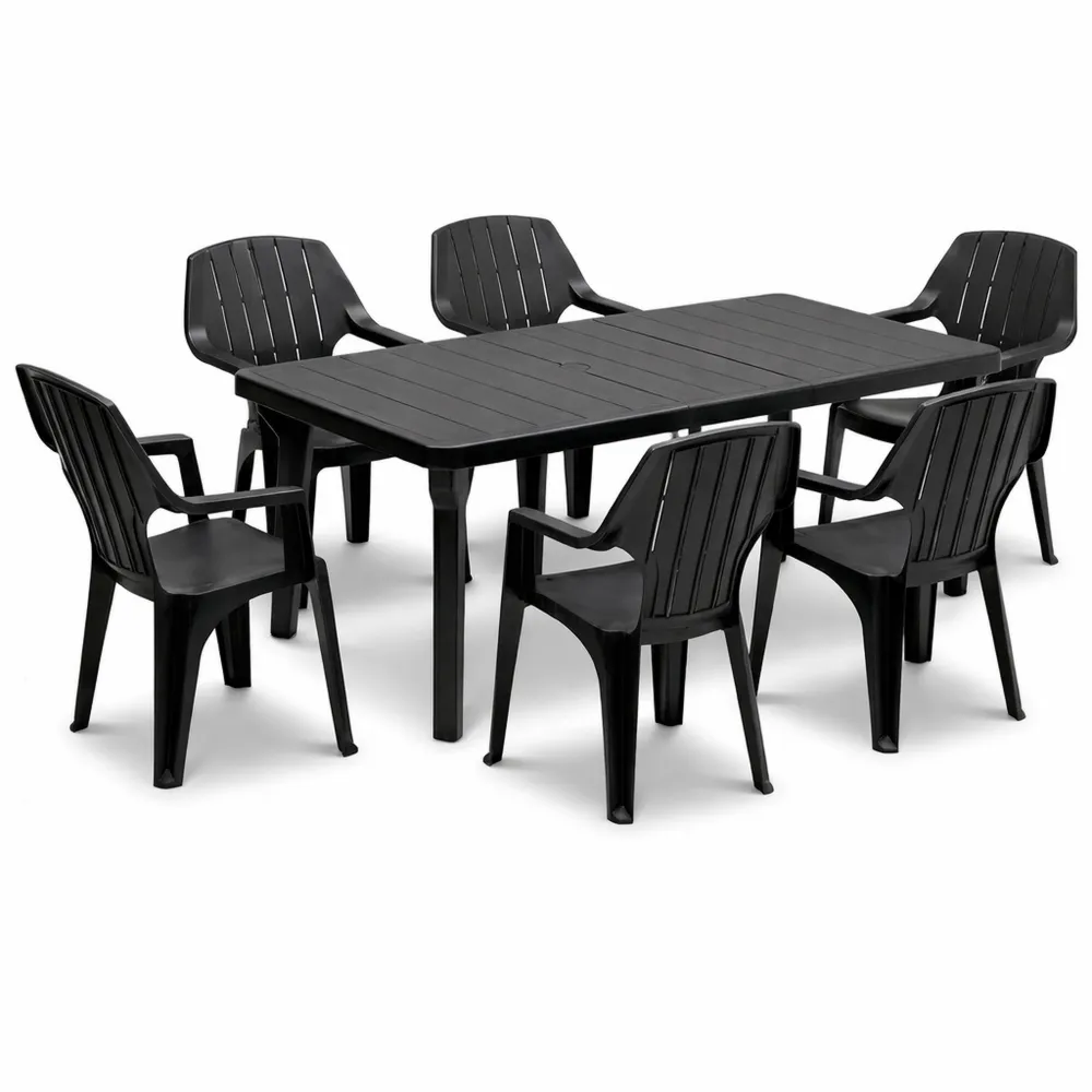 Set salotto da giardino con tavolo allungabile e 4 sedie in rattan