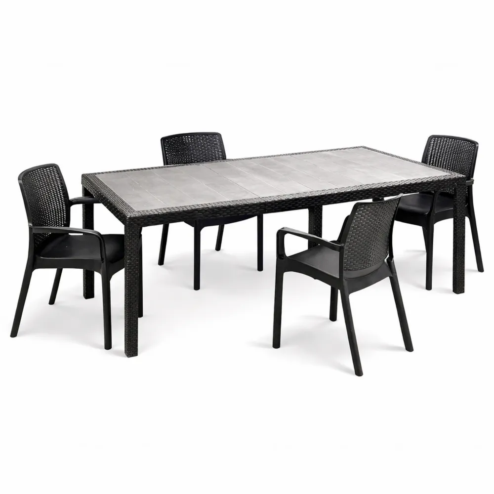 Set tavolo e 6 sedie da giardino in plastica con prolunga e braccioli