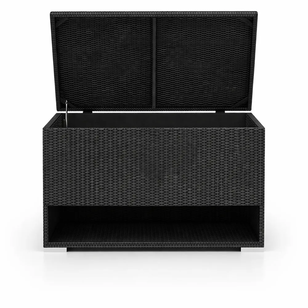 Baule da Esterno 186L con Scarpiera, Cassapanca in Rattan Resistente alle Intemperie, Contenitore con Fodera Protettiva e Coperchio, 95 x 60 x 58 cm