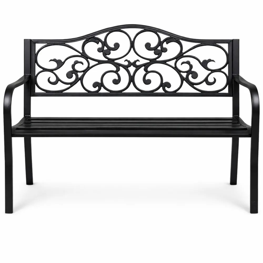 Panchina da Giardino in Ghisa e Metallo con Schienale Decorato a 2 Posti