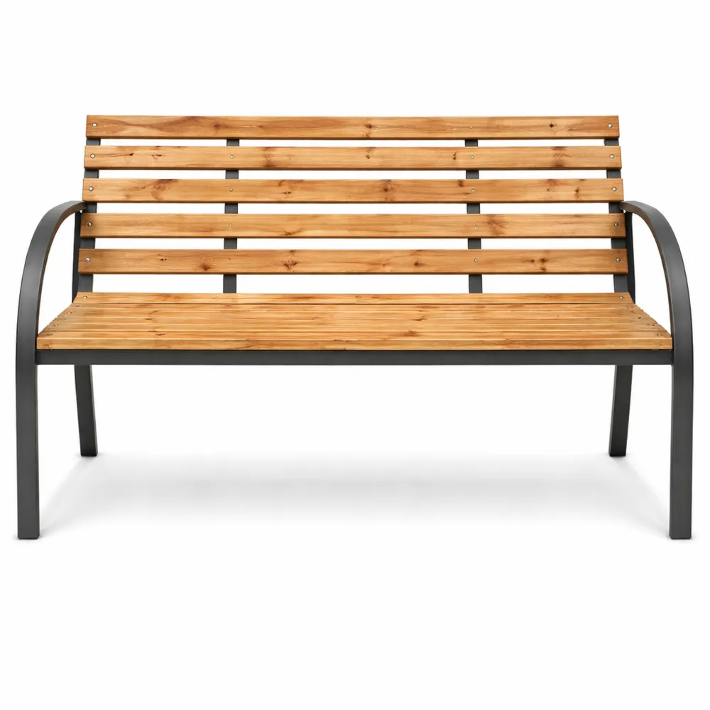 Panchina da Giardino in Legno con Braccioli in Acciaio