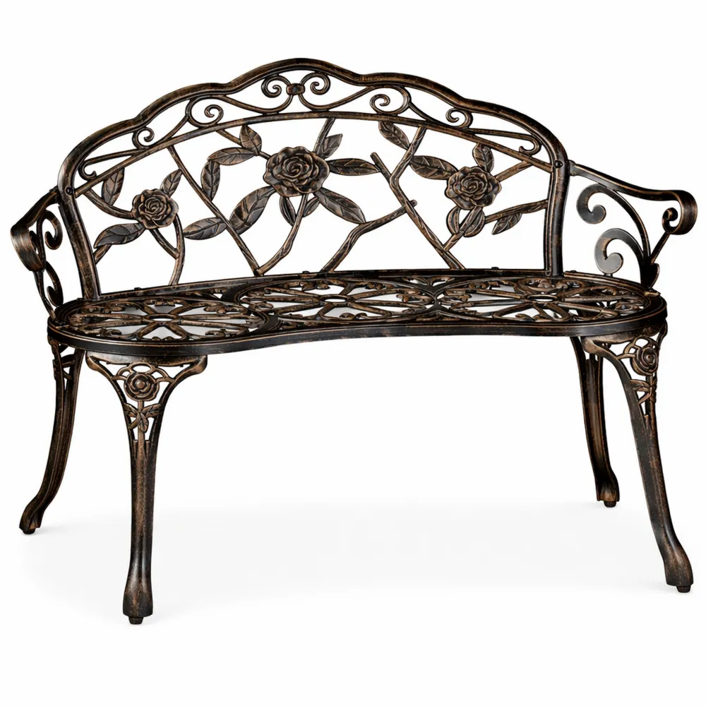 Panca da giardino per 2 persone con rose decorative in alluminio e ghisa