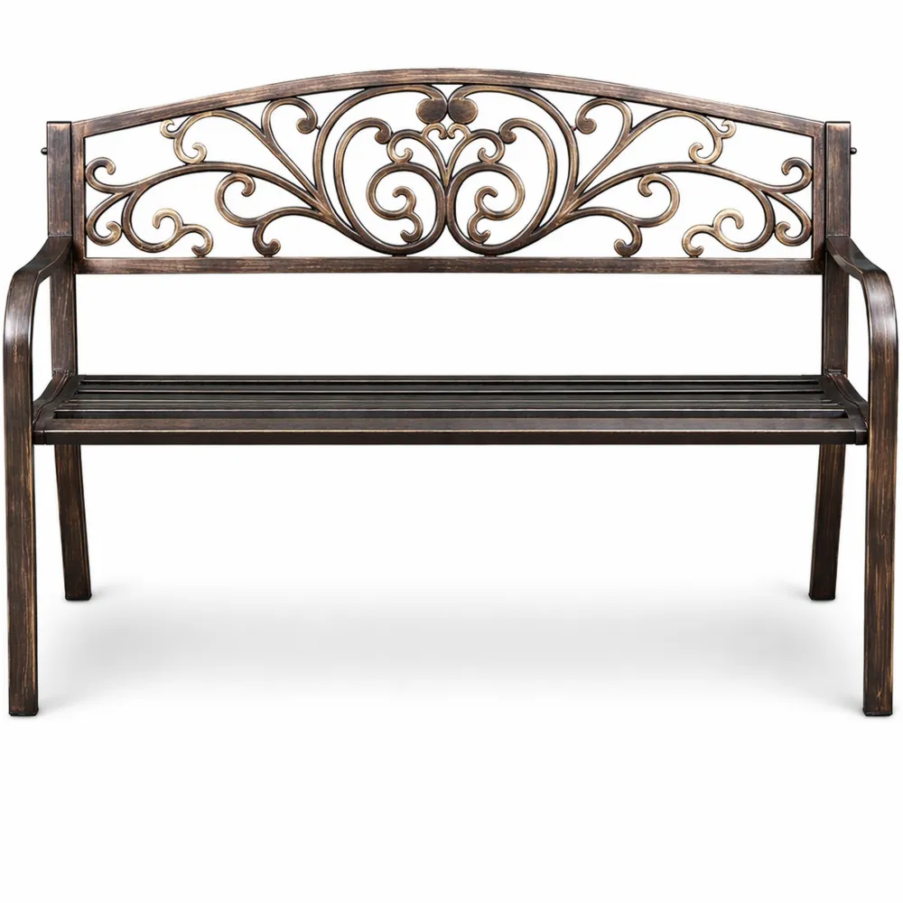 Panchina da Giardino in Metallo per Esterni, Panca 2-3 Posti con Schienale e Braccioli, Capacità 300 kg, Ideale per Terrazza e Balcone