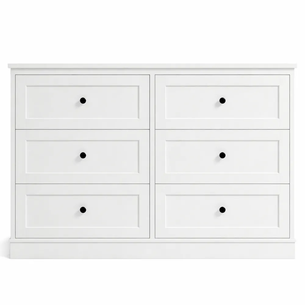 Cassettiera Moderna Bianca con 6 Cassetti in Legno per Camera da Letto