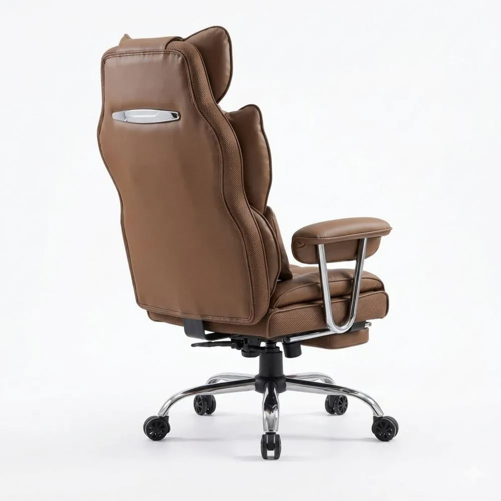 Ergonomischer Bürostuhl mit Fußstütze, Lendenwirbelstütze und hoher Rückenlehne, bis 200 kg belastbar, Braun-Urbcalm