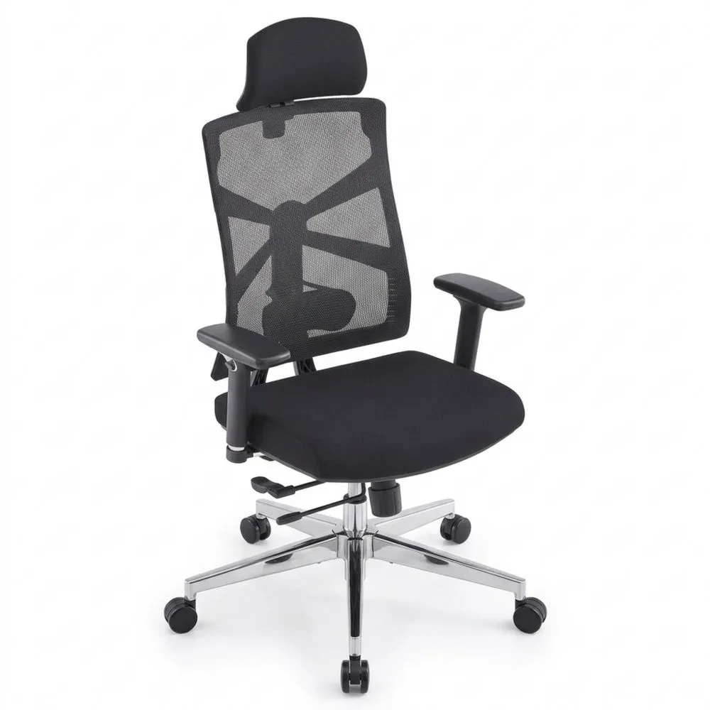 Bürostuhl Ergonomisch mit 4D Armlehnen und Lendenstütze, Verstellbare Sitztiefe und 2D Kopfstütze, Netzdesign, Schwarz-Urbcalm