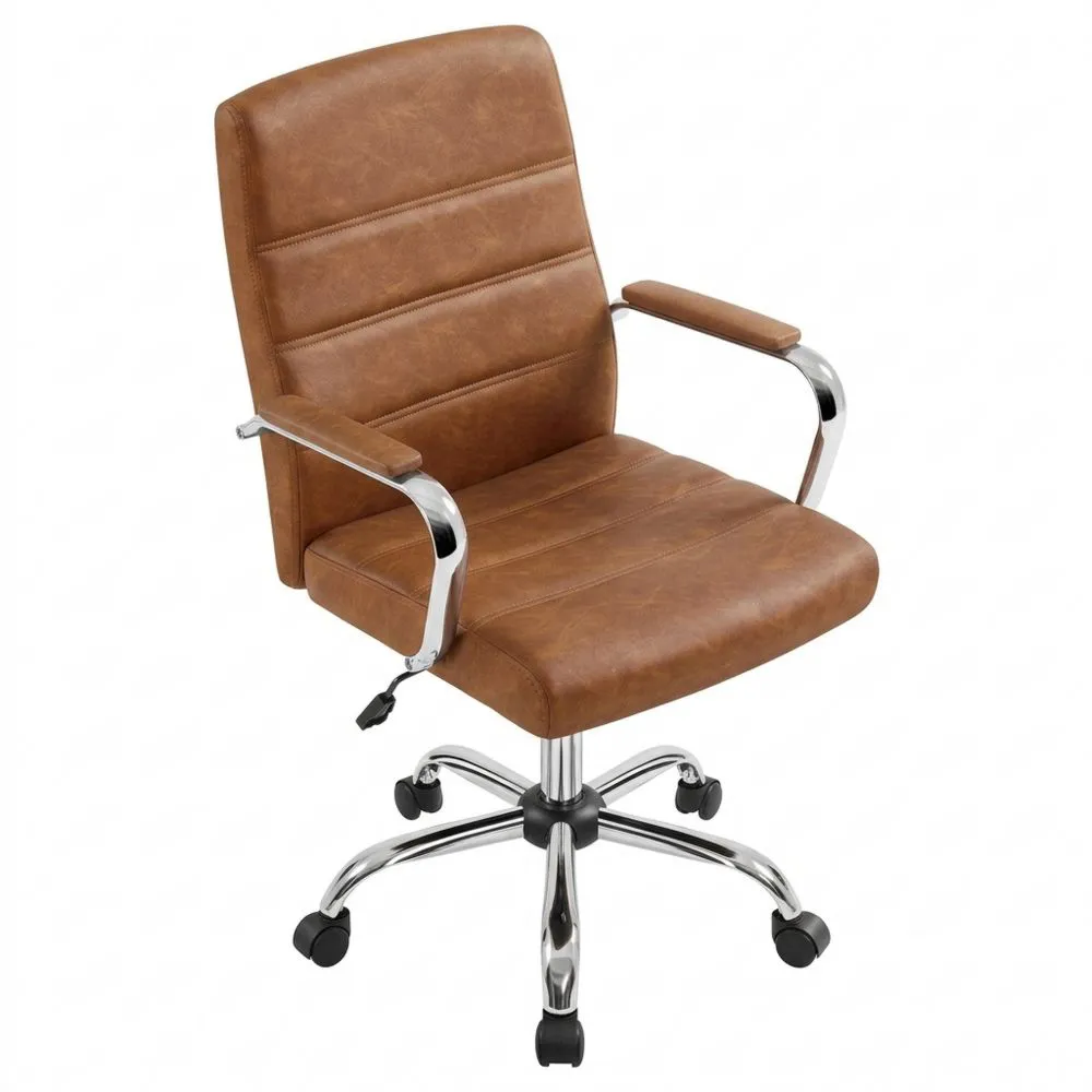 Ergonomischer Drehstuhl mit Armlehnen und Rückenlehne, Belastbar bis 130kg, Braun-Urbcalm
