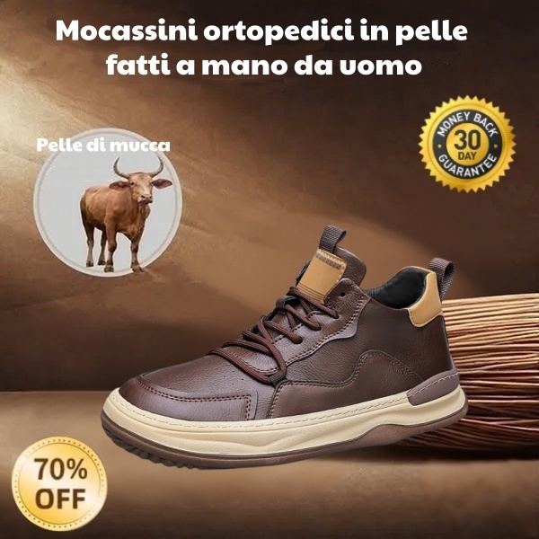 🎁 Offerta Speciale: 50% 🐂 Scarpe ortopediche da uomo, realizzate in pelle di vitello australiana👞 cucite a mano, impermeabili e antiscivolo✅ supporto dell'arco plantare - camminata confortevole