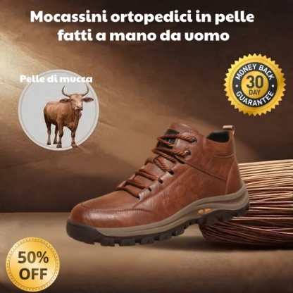 🎁Offerta a tempo limitato🐂 Scarpe ortopediche da uomo, realizzate in pelle di vitello australiana👞 cucite a mano, impermeabili e antiscivolo✅ supporto dell'arco plantare - camminata confortevole