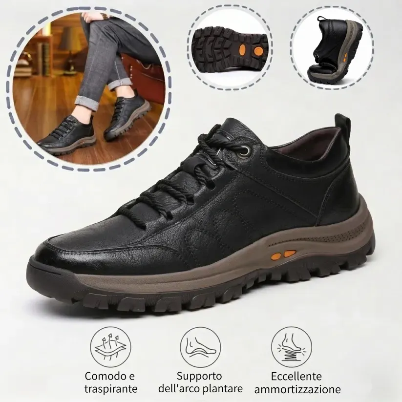 🎁Offerta a tempo limitato🐂 Scarpe ortopediche da uomo, realizzate in pelle di vitello australiana👞 cucite a mano, impermeabili e antiscivolo✅ supporto dell'arco plantare - camminata confortevole