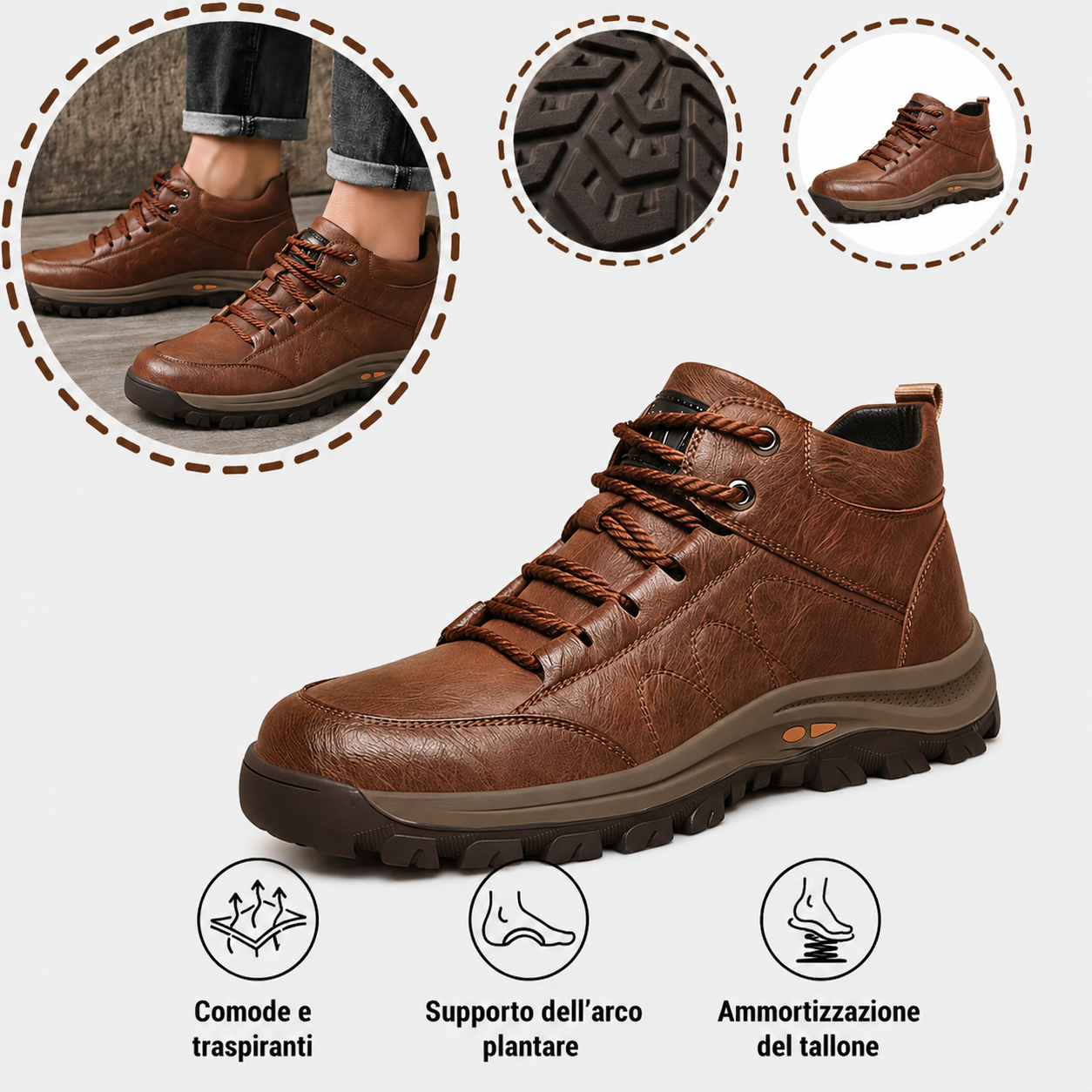 🎁Offerta a tempo limitato🐂 Scarpe ortopediche da uomo, realizzate in pelle di vitello australiana👞 cucite a mano, impermeabili e antiscivolo✅ supporto dell'arco plantare - camminata confortevole