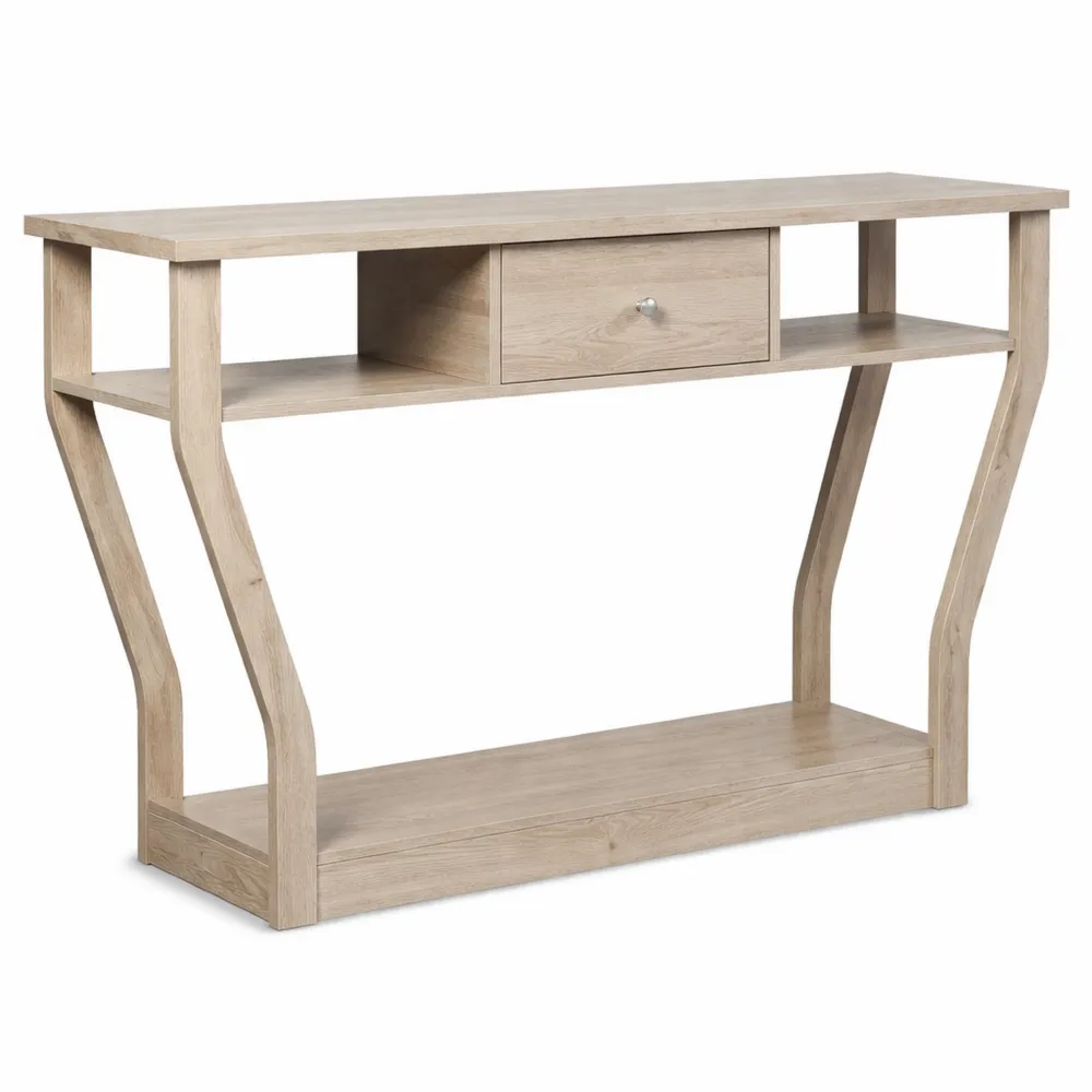 Tavolo Consolle in Legno Multiuso con Cassetto e Ripiani per Salotto e Corridoio