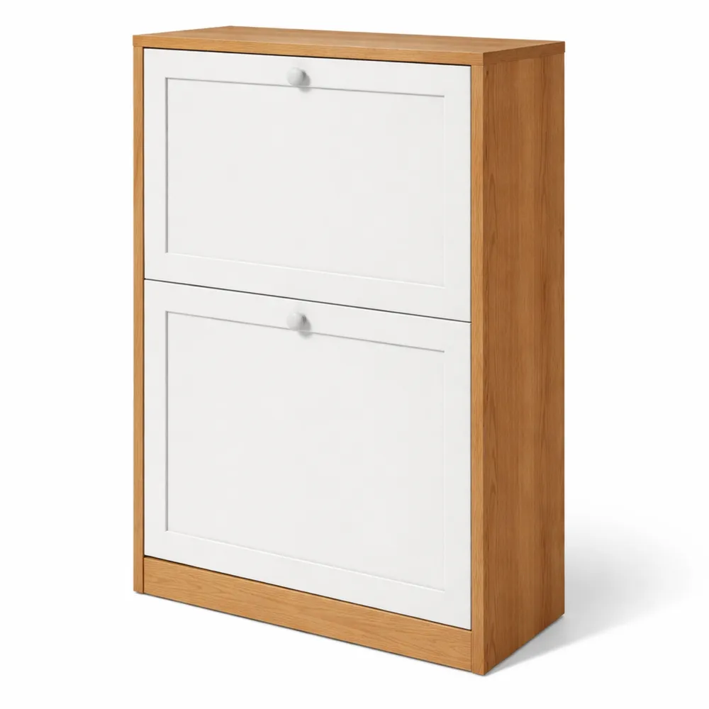 Scarpiera Salvaspazio con Ripiani Regolabili per 12 Paia, Bianco e Rovere