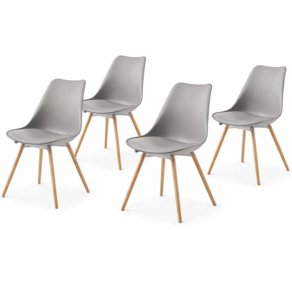 Set di 4 sedie imbottite per sala da pranzo in legno massiccio grigio
