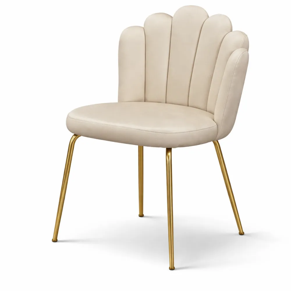 Set di 4 sedie in velluto panna con gambe in metallo dorato per cucina e sala da pranzo