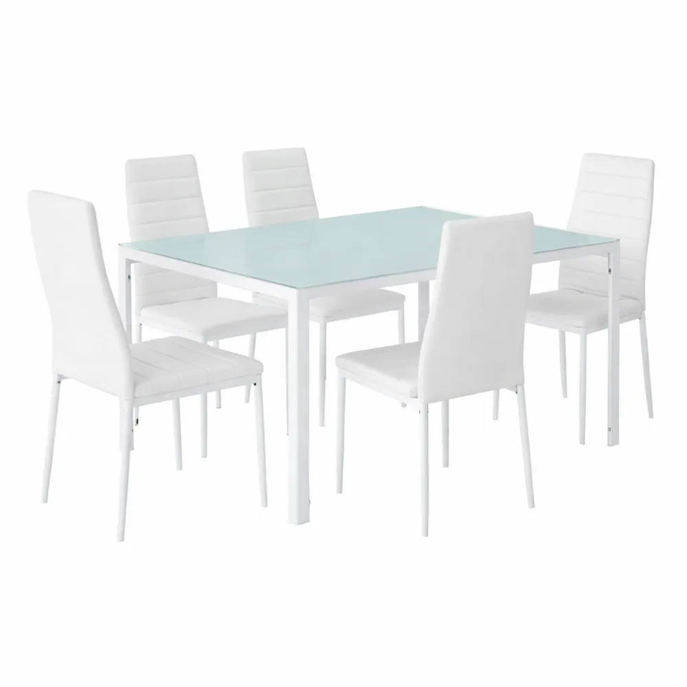 Set Sala da Pranzo: 4 Sedie in Similpelle con Tavolo in Vetro